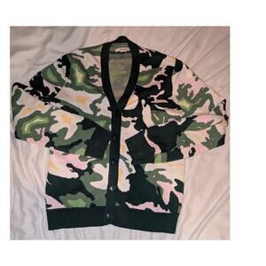Zadig & Voltaire Pink, Green & Black Camo Crewneck Cardigan